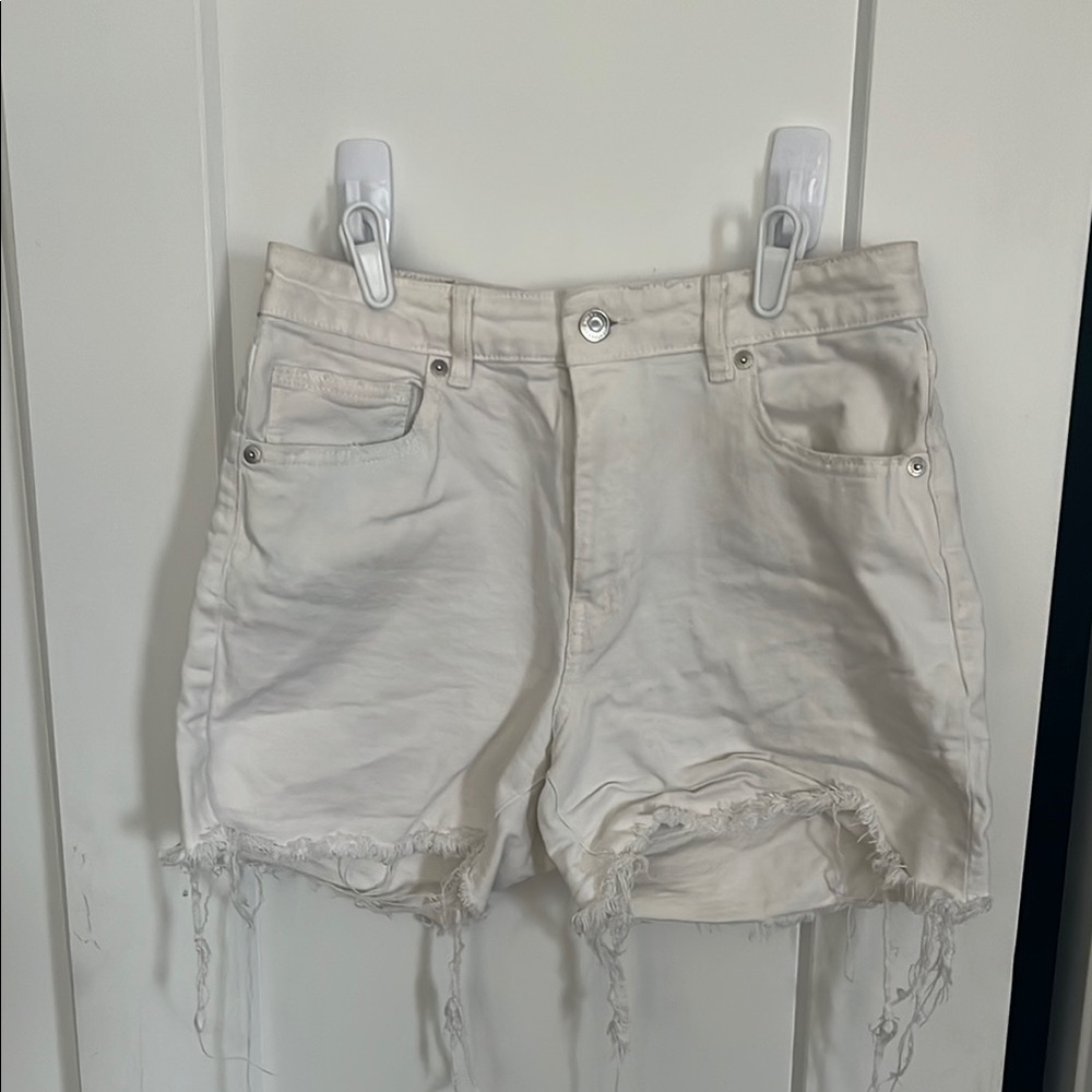H&M White Jean Shorts Distressed High-Waisted